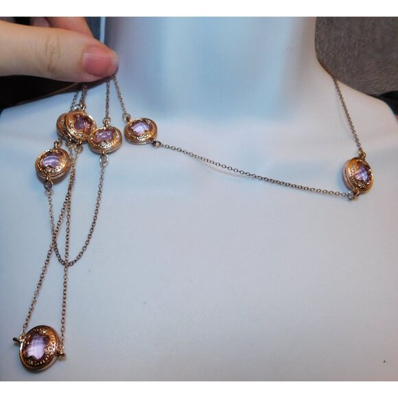 Whimsical Pink Gemmed Rose Gold Tone Statement Necklace - Picture 5 of 5